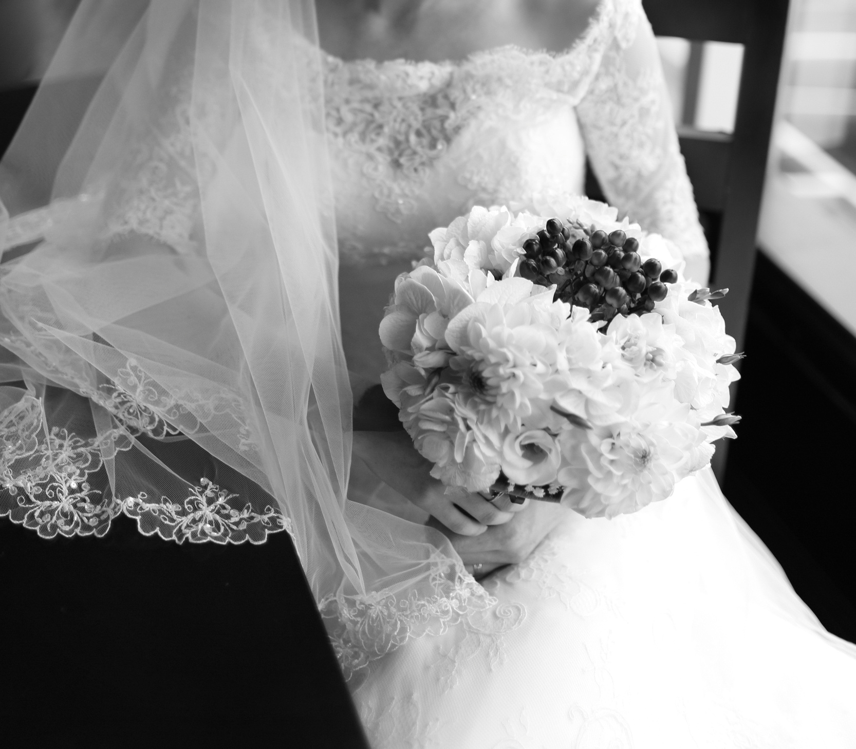 Black and white wedding picture.